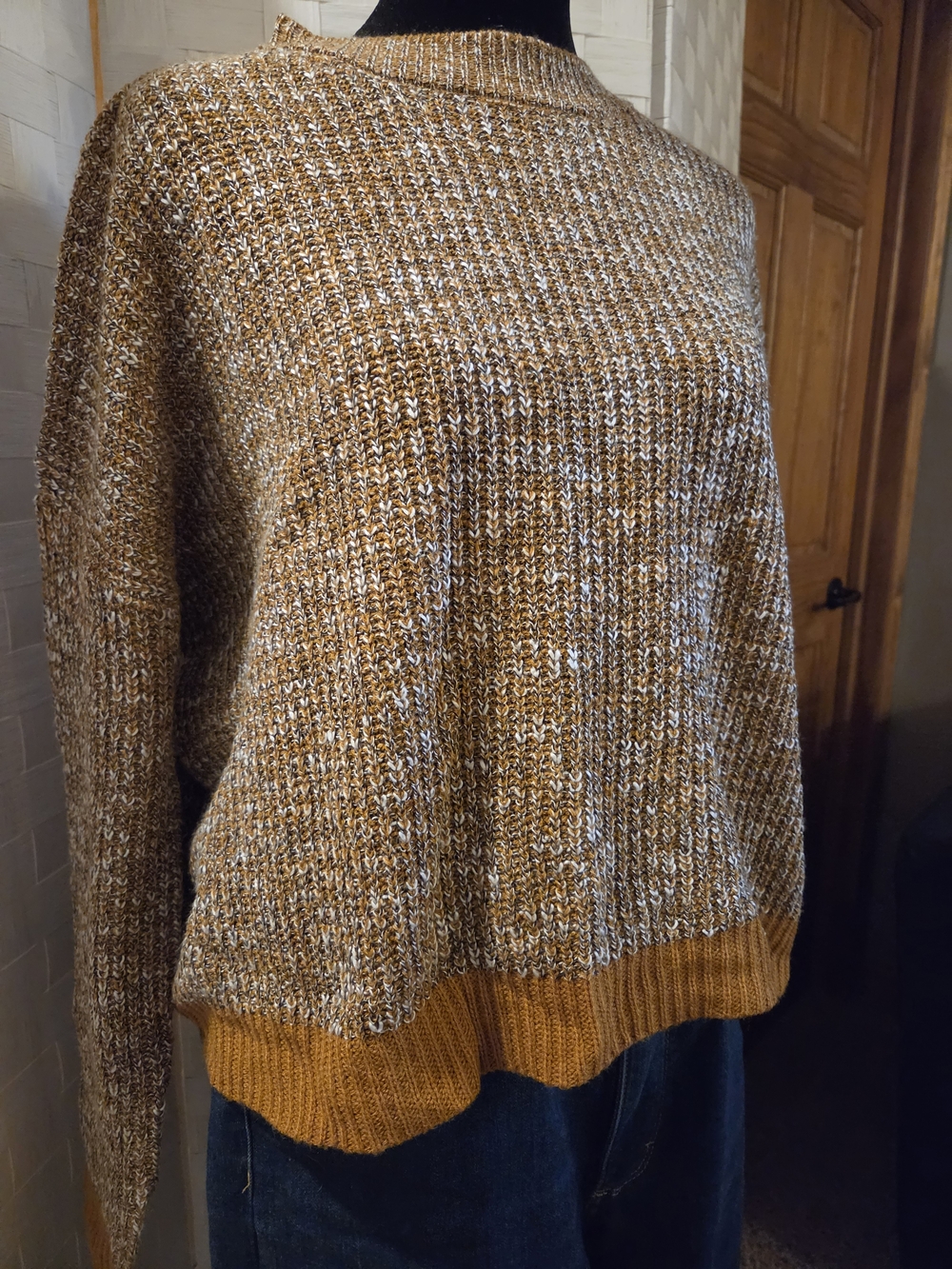 Daytrip Marled Mustard Yellow Split Crossover Back Chunky Knit Sweater M